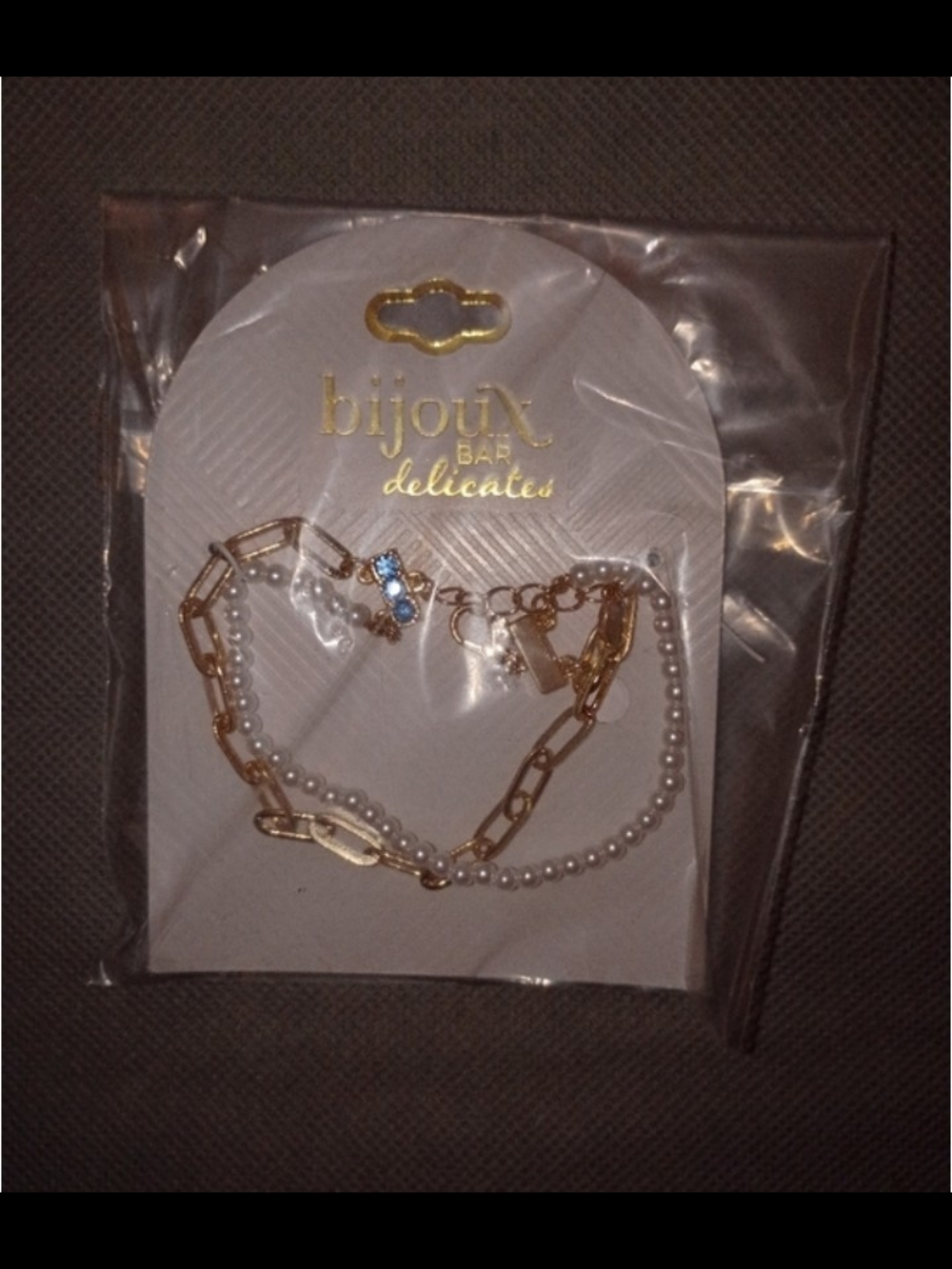 bijoux Bar Delicates Gold and White Layered Bracelet Set And Long Necklace
